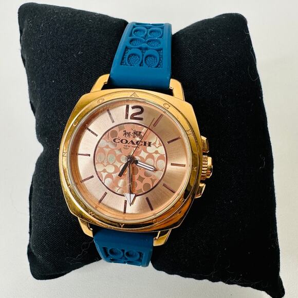 Coach Gold Mini Boyfriend Watch with Signature Blue Rubber Band - Picture 2 of 16